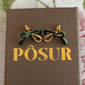 Green and Gold Bow Earrings